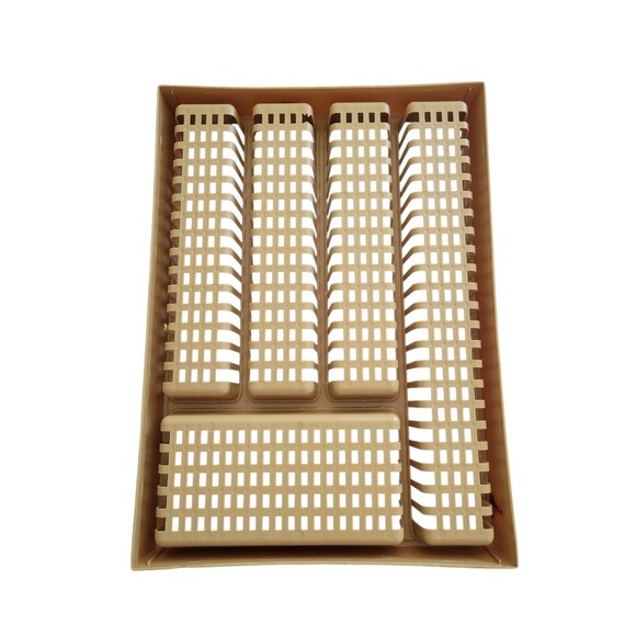 Vintage Plastic Drawer Organizer Silverware Mustard Yellow Celluloid Weave Tray - Picture 5 of 10